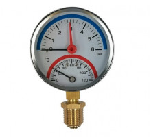 Термоманометр, MVI, радиальный, диаметр корпуса D80, присоединительная резьба 1/2 Н, диапазон измерений 6 bar 0,6 МПа, от 0°C до 120°C
