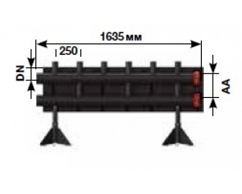 Распределительная гребенка на 3 контура, PN 10, мощность 280 Квт, расход 12 м3/ч, диаметр 100 мм