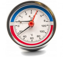 Термоманометр, MVI, аксиальный, диаметр корпуса D80, присоединительная резьба 1/2 Н, диапазон измерений 10 bar 1 МПа, от 0°C до 120°C